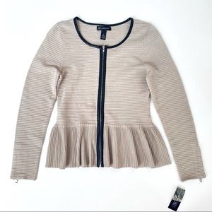 INC beige black trim peplum cardigan sweater